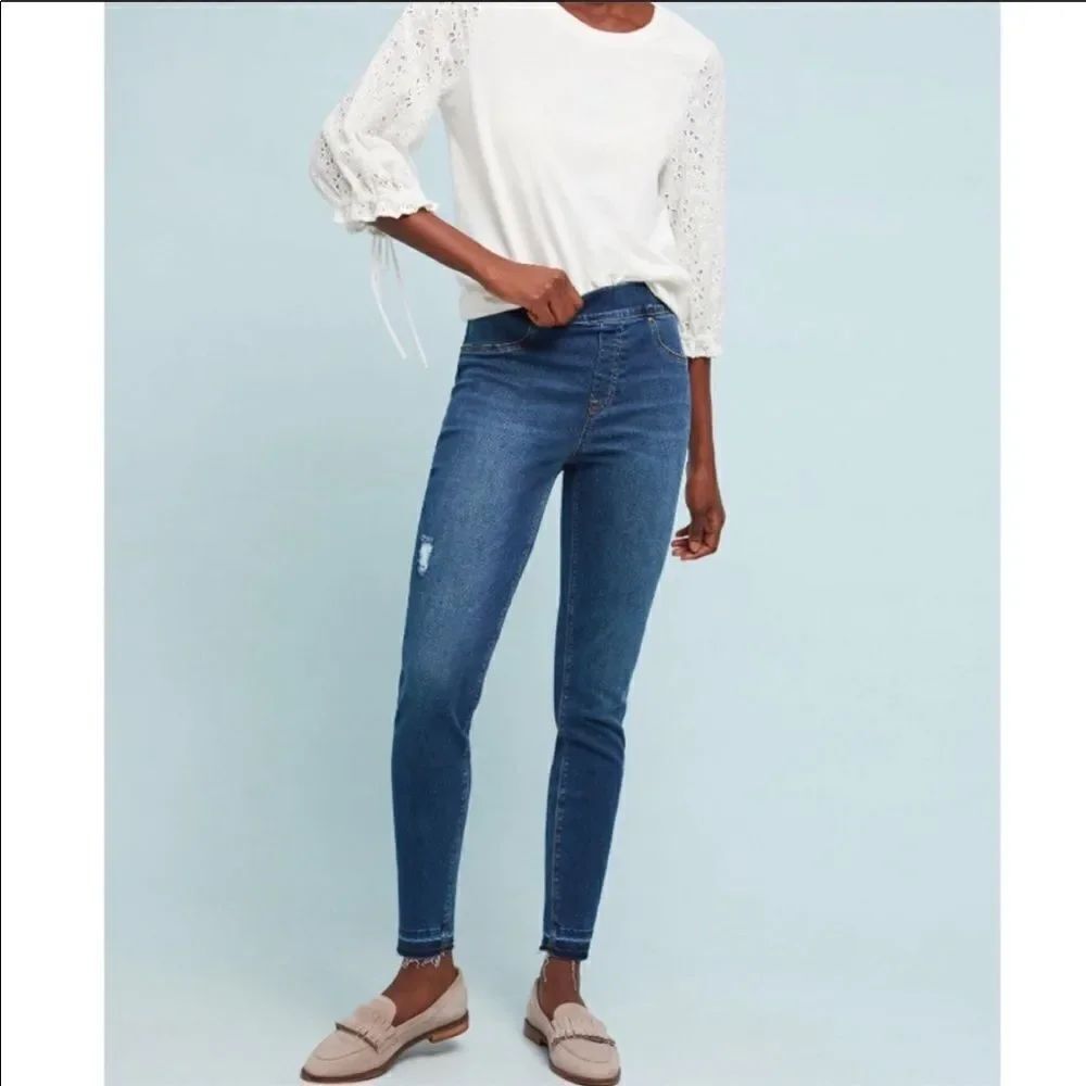 Spanx Distressed Denim Leggings with frayed hem